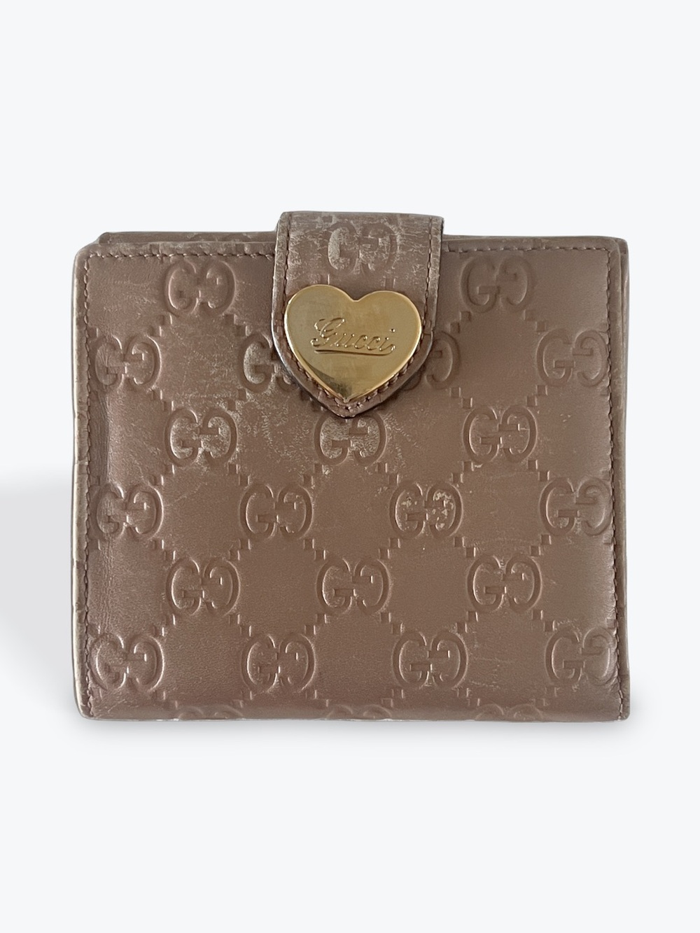 Gucci Brown Embossed GG Leather Wallet with Gold Heart